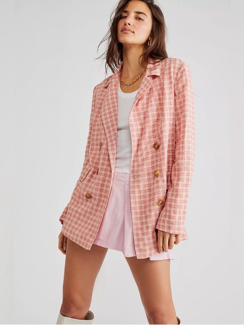 Free People Olivia Gingham Blazer Size S